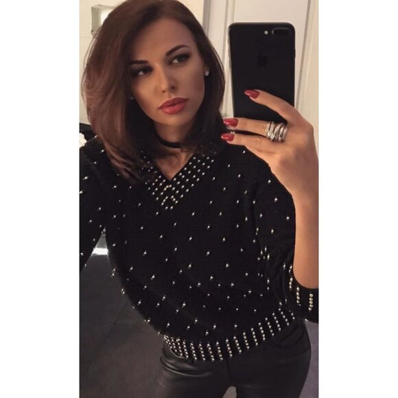 SEE BY CHLOE Black Wool Beads Embellished Jumper Sweater Sz USA 6 - Picture 9 of 16